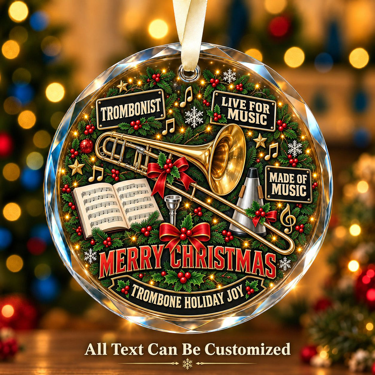 Trombonist Personalized Glass Ornament | 5To9Vibe