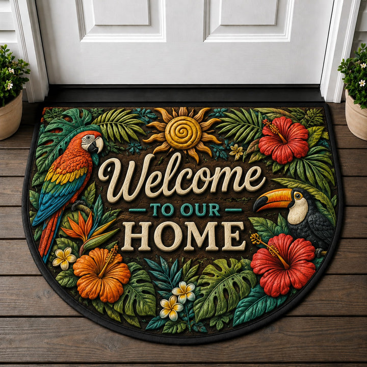 Welcome To Our Home Doormat - Tropical Parrot Toucan Floral Jungle Welcome Mat - 5to9vibe