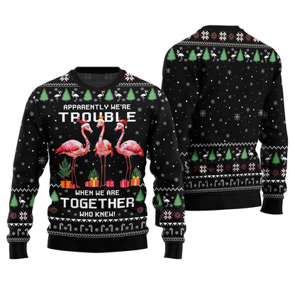 Trouble Together Flamingo Ugly Christmas Sweater For Friends