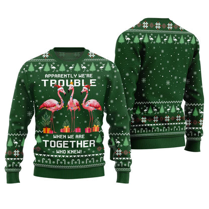 Trouble Together Flamingo Ugly Christmas Sweater For Friends