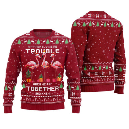 Trouble Together Flamingo Ugly Christmas Sweater For Friends