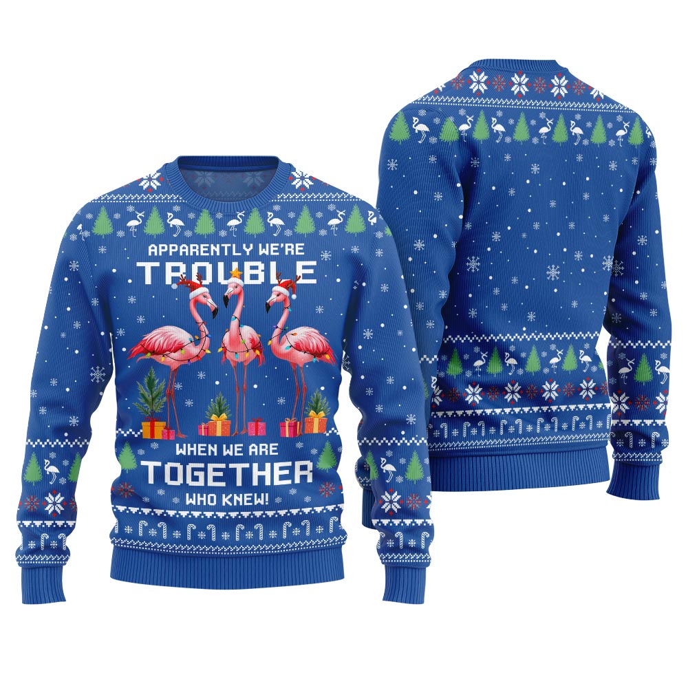 Trouble Together Flamingo Ugly Christmas Sweater For Friends