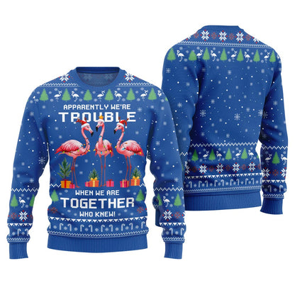 Trouble Together Flamingo Ugly Christmas Sweater For Friends