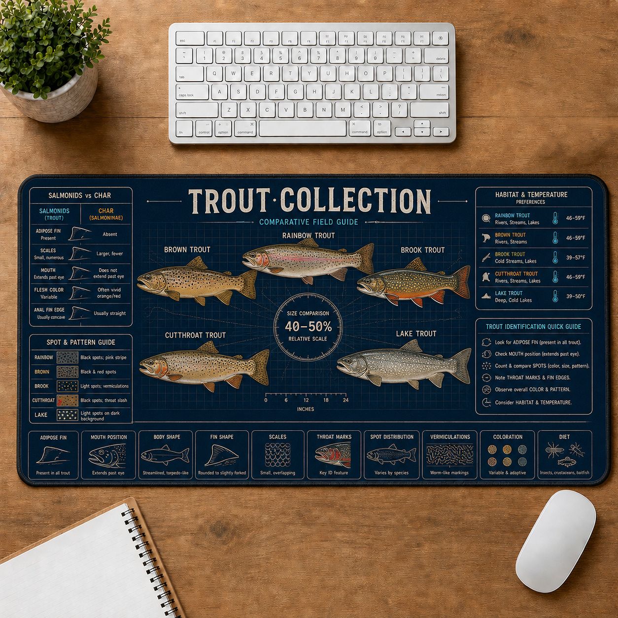 Trout Collection Fishing Field Guide Desk Mat | 5To9Vibe