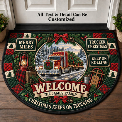 Truck Driver Christmas Personalized Half Round Mat | 5To9Vibe