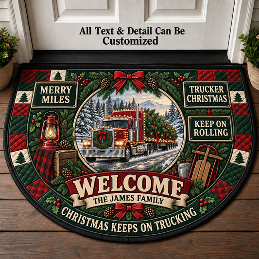 Truck Driver Christmas Personalized Half Round Mat | 5To9Vibe