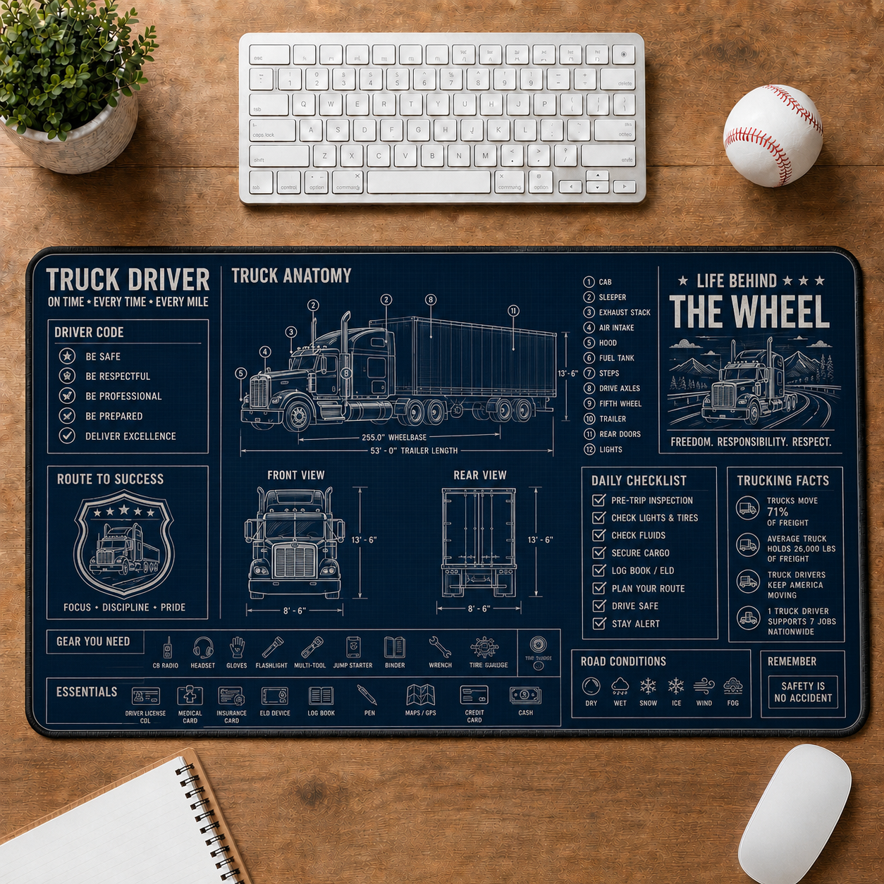 Flight Attendant Blueprint Large Desk Mat - Aircraft Cabin & Aviation Alphabet Plus Size Mouse Pad - 5to9vibe