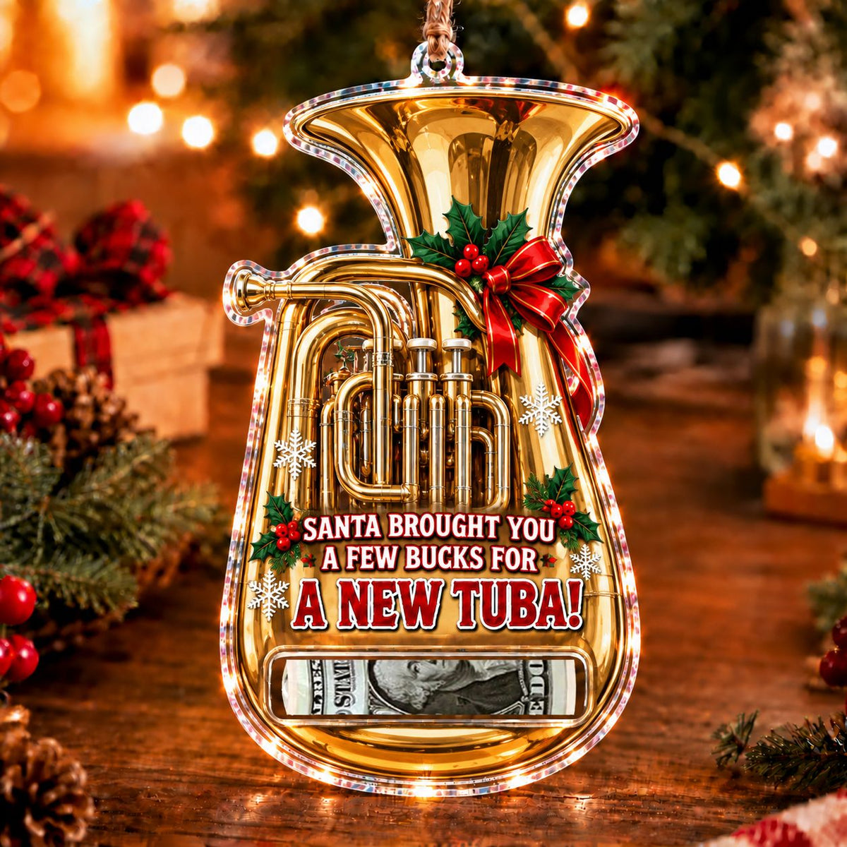 Tuba Christmas money holder ornament
