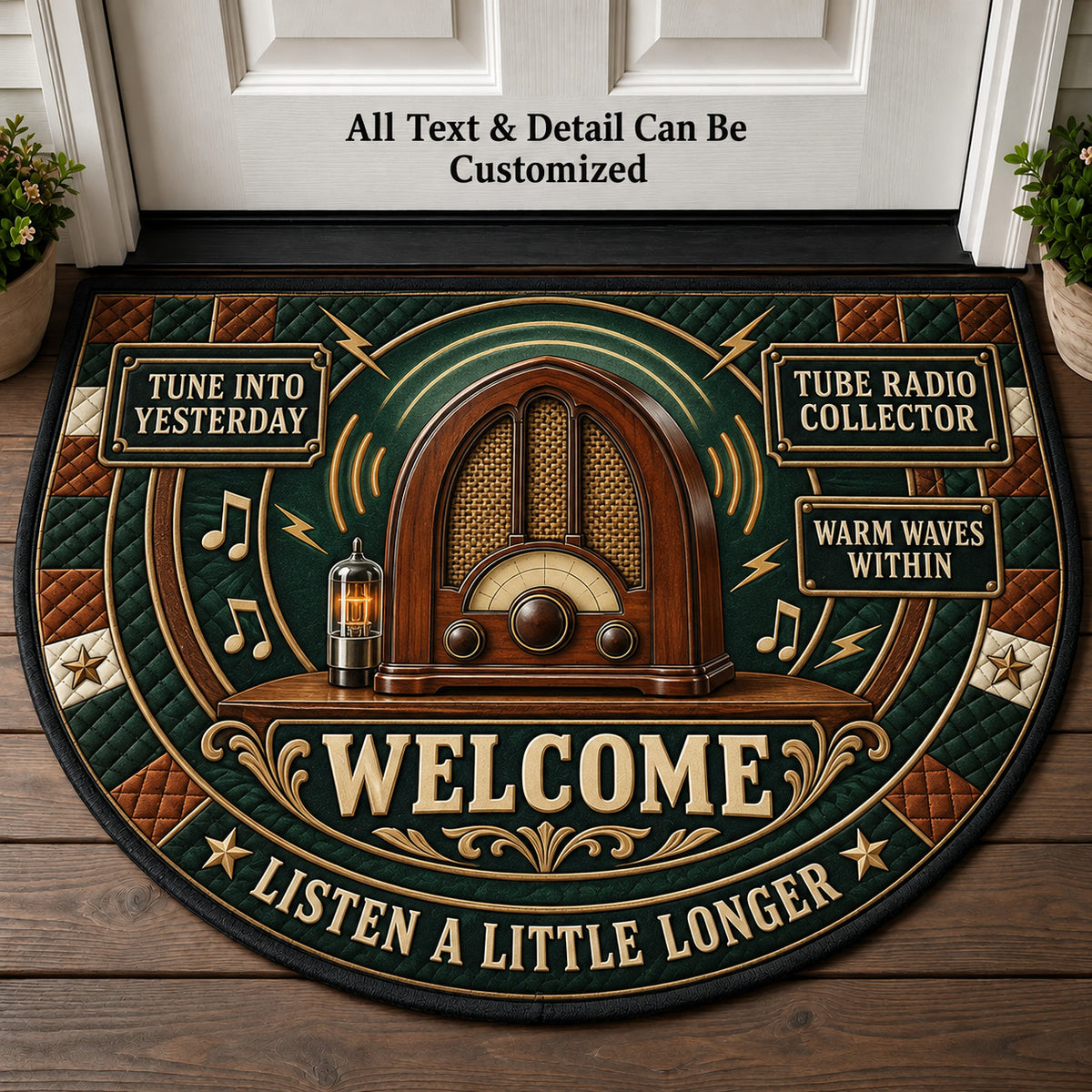 Tube Radio Collector Personalized Half Round Mat | 5To9Vibe