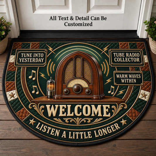Tube Radio Collector Personalized Half Round Mat | 5To9Vibe
