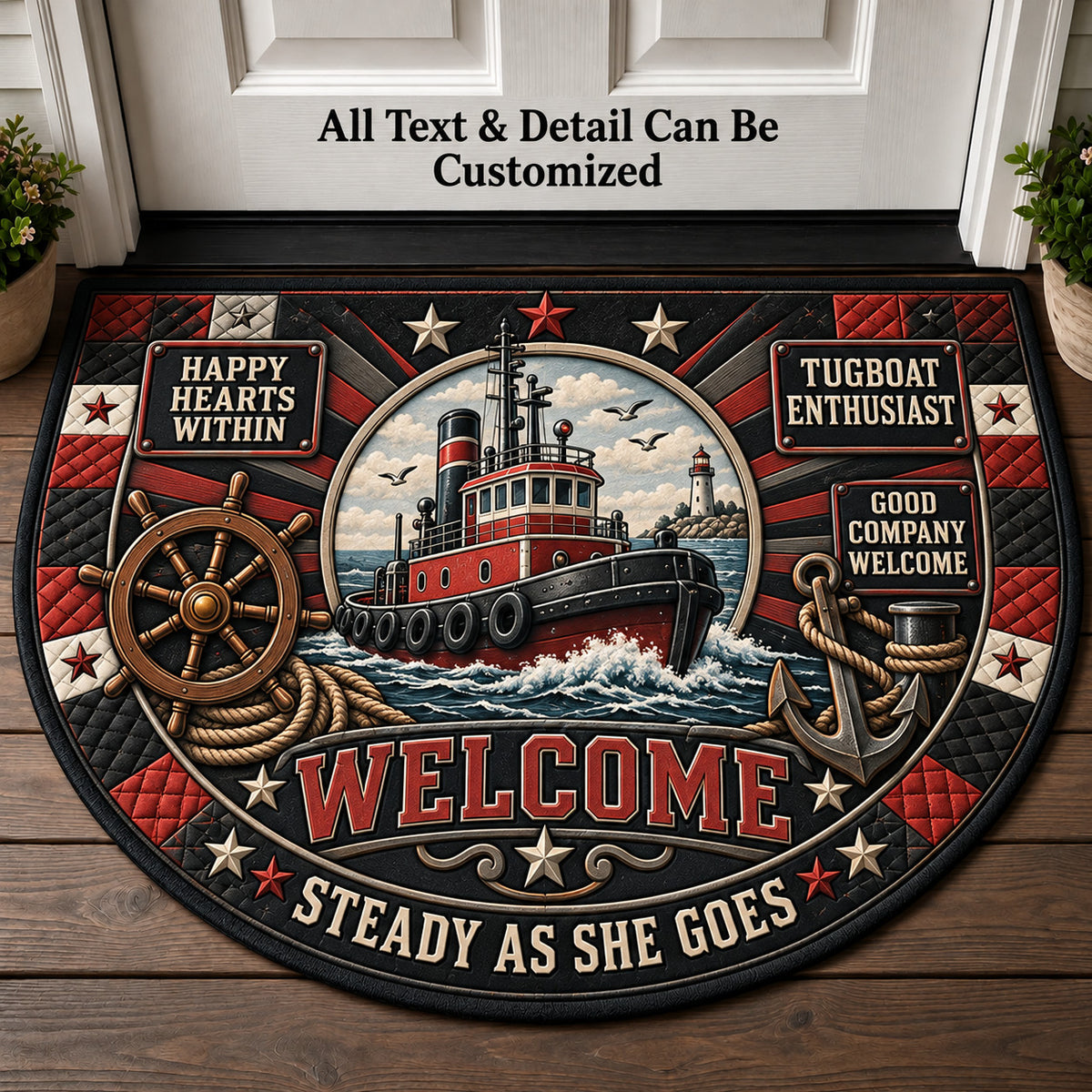 Tugboat Enthusiast Personalized Half Round Mat | 5To9Vibe