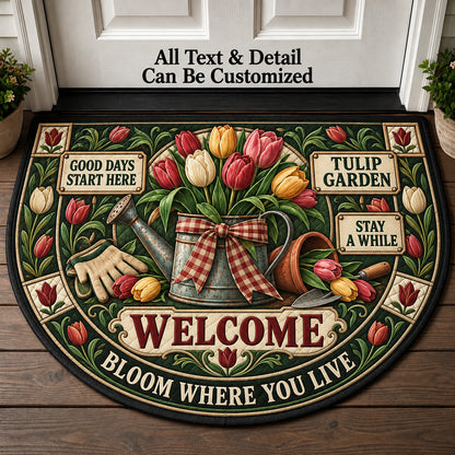 Tulip Garden Personalized Half Round Mat | 5To9Vibe