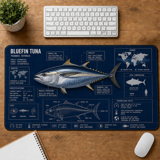 Tuna Fishing Field Guide Desk Mat | 5To9Vibe