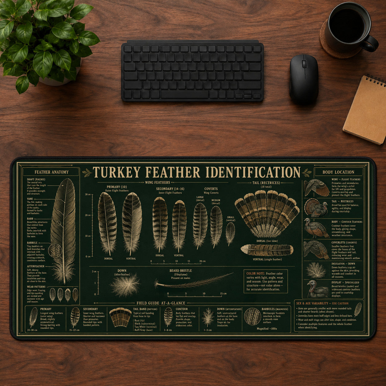 Turkey Feather Identification Desk Mat Mouse Pad | 5To9Vibe