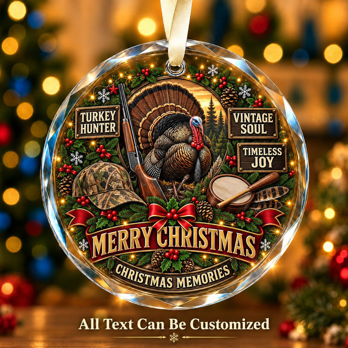 Turkey Hunter Personalized Glass Ornament | 5To9Vibe