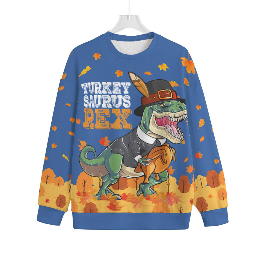 Turkey T-Rex Dinosaur Big And Tall Thanksgiving Sweater For Adults