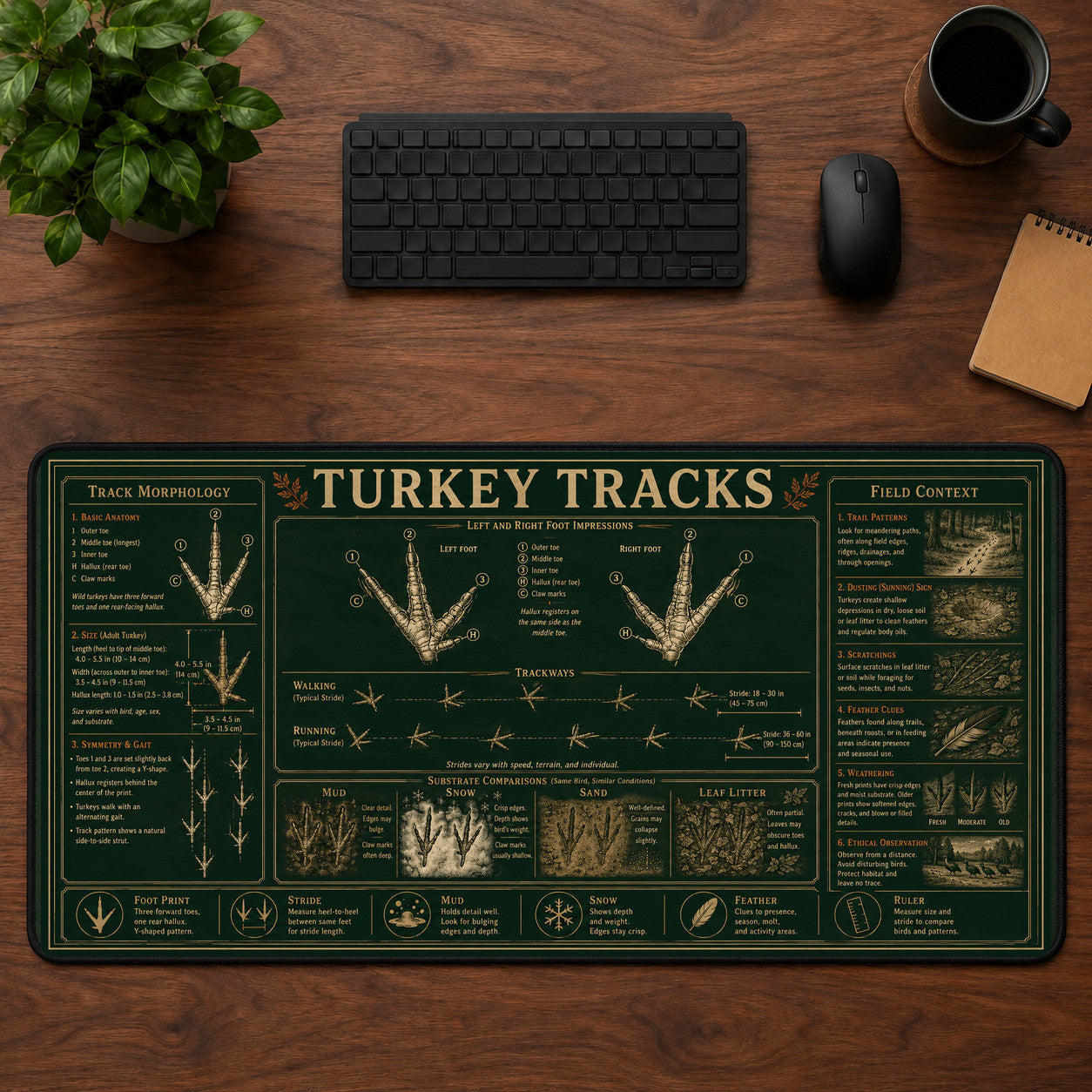Turkey Tracks Desk Mat Mouse Pad | 5To9Vibe