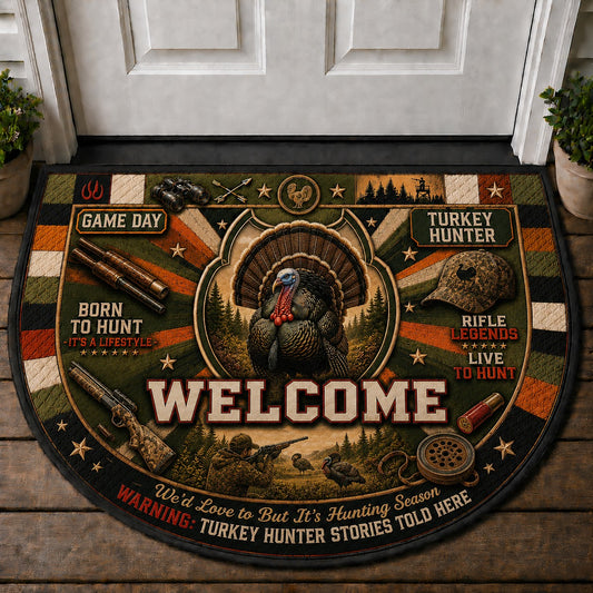 Turkey Hunter Outdoor Adventures Quilted Print Premium Welcome Mat – Personalized Doormat