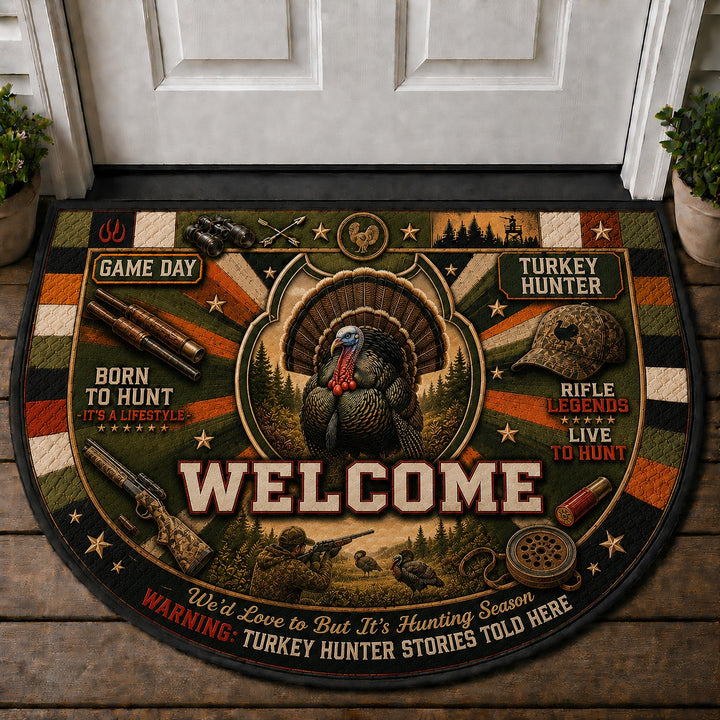 Turkey Hunter Outdoor Adventures Quilted Print Premium Welcome Mat – Personalized Doormat