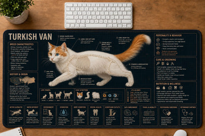Turkish Van Cat Breed Desk Mat Anatomy Guide | 5To9Vibe