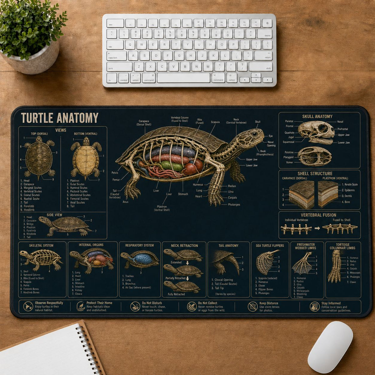 Turtle Anatomy Turtle and Tortoise Species Guide Desk Mat | 5To9Vibe