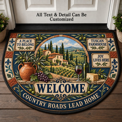 Tuscan Farmhouse Personalized Half Round Mat | 5To9Vibe