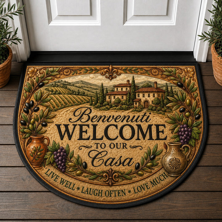 Benvenuti Welcome To Our Casa Doormat - Tuscan Home Vineyard Olive Italian Welcome Mat - 5to9vibe