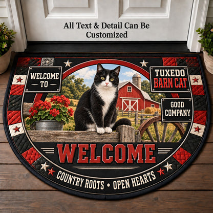 Tuxedo Barn Cat Personalized Half Round Mat | 5To9Vibe
