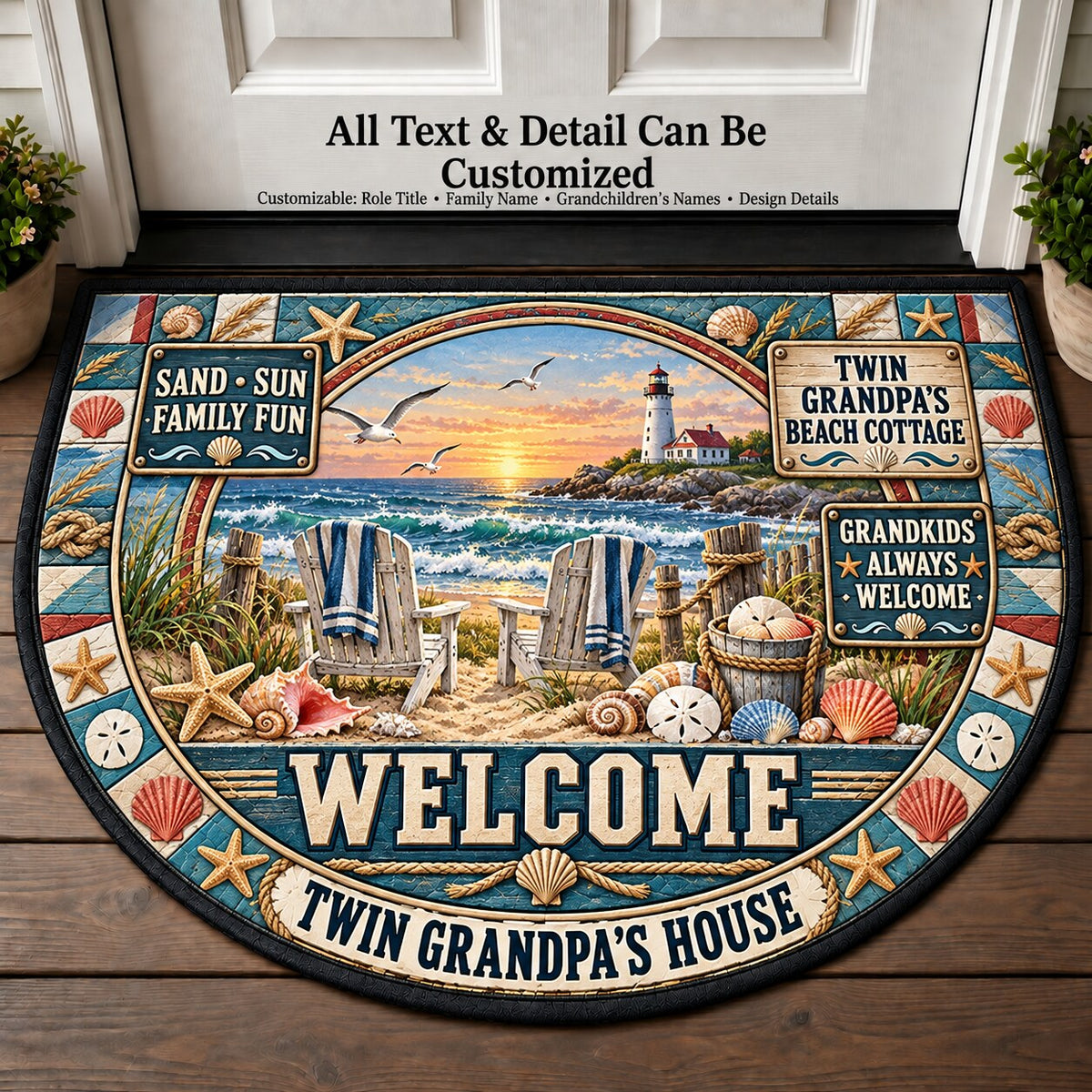 Twin Grandpa's Beach Cottage Personalized Half Round Mat | 5To9Vibe