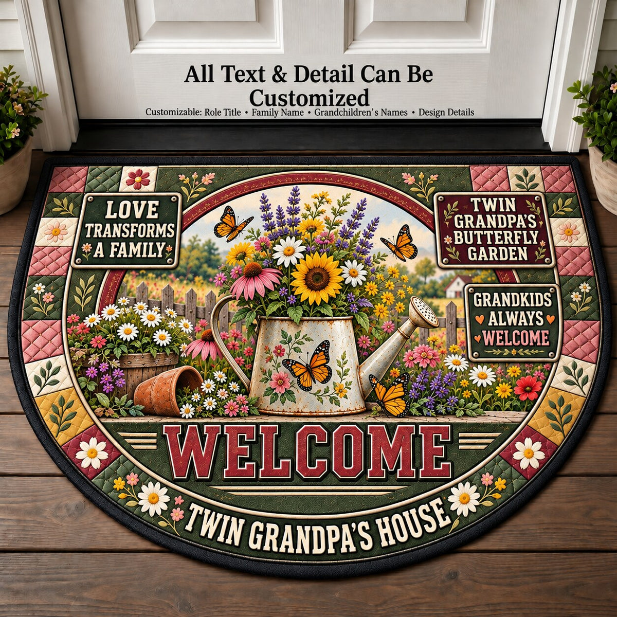Twin Grandpa's Butterfly Garden Personalized Half Round Mat | 5To9Vibe