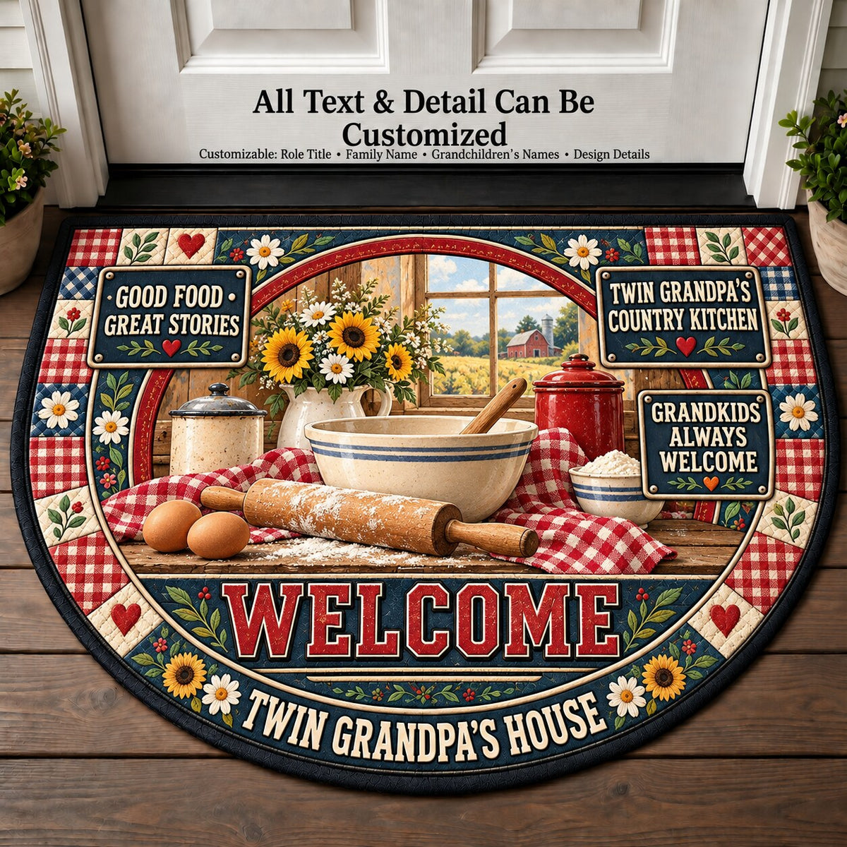 Twin Grandpa's Country Kitchen Personalized Half Round Mat | 5To9Vibe