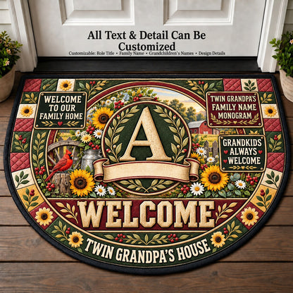 Twin Grandpa's Family Name Monogram Personalized Half Round Mat | 5To9Vibe