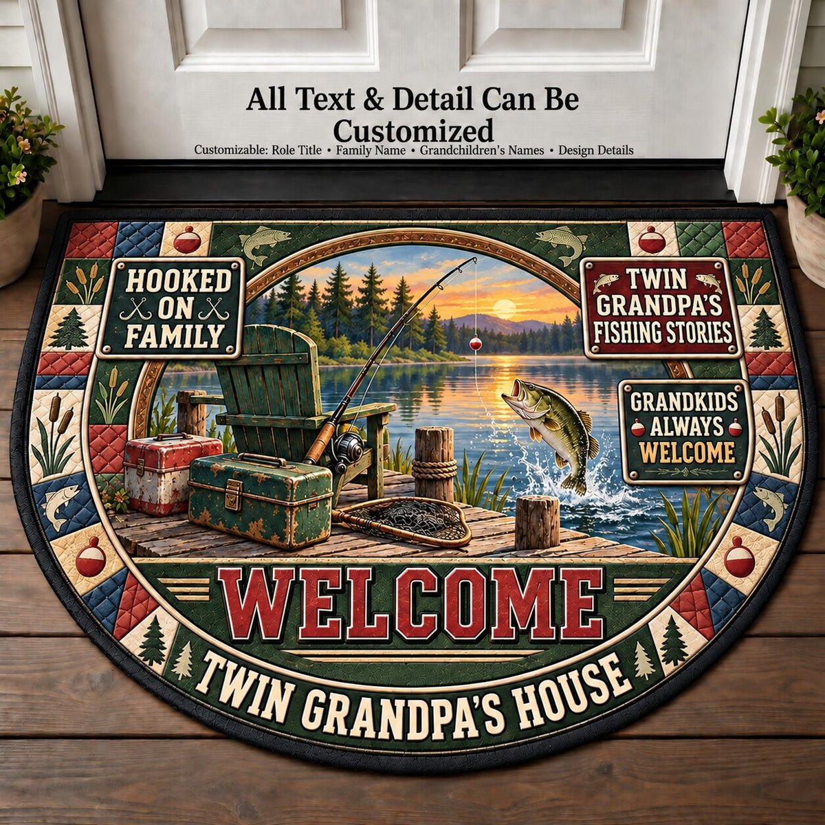 Twin Grandpa's Fishing Stories Personalized Half Round Mat | 5To9Vibe