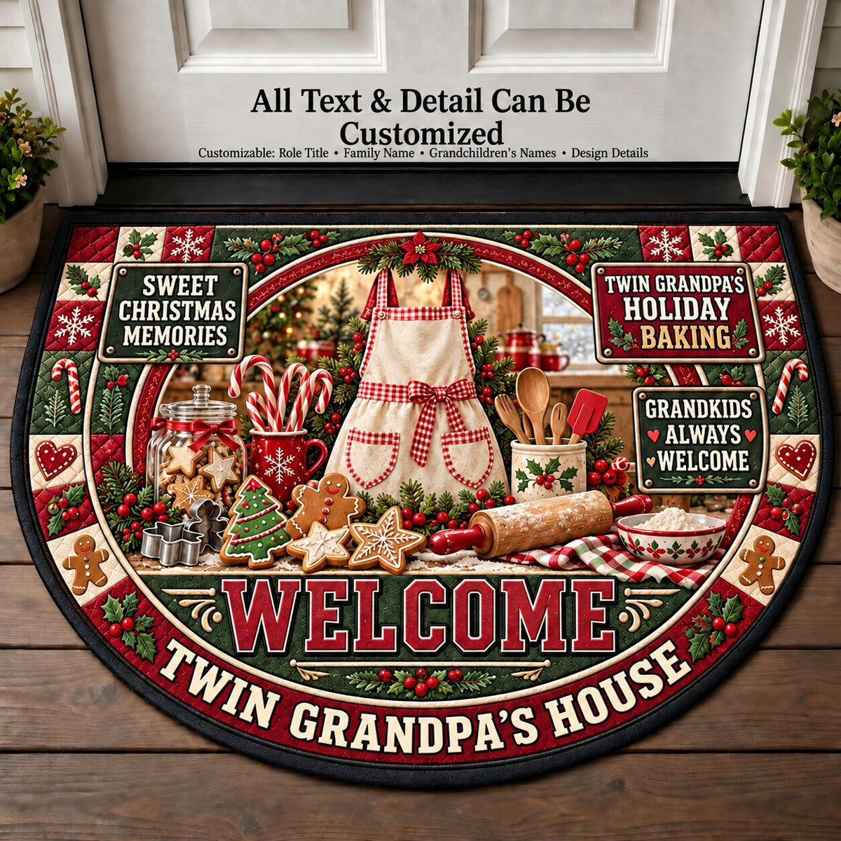 Twin Grandpa's Holiday Baking Personalized Half Round Mat | 5To9Vibe