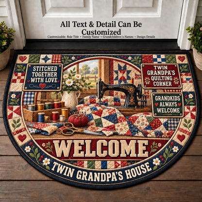 Twin Grandpa's Quilting Corner Personalized Half Round Mat | 5To9Vibe