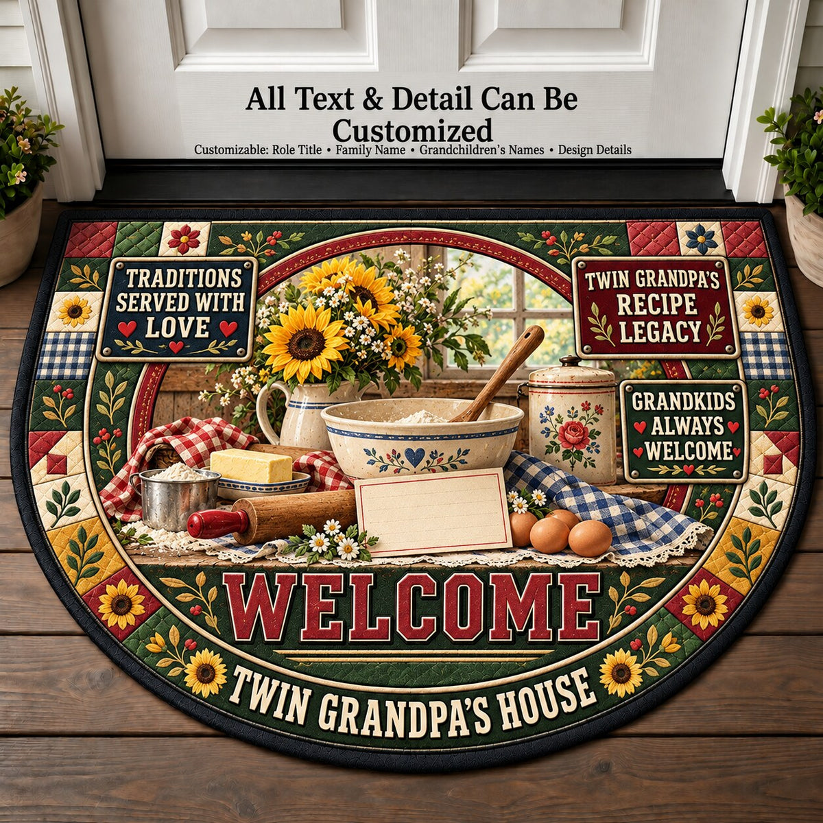 Twin Grandpa's Recipe Legacy Personalized Half Round Mat | 5To9Vibe