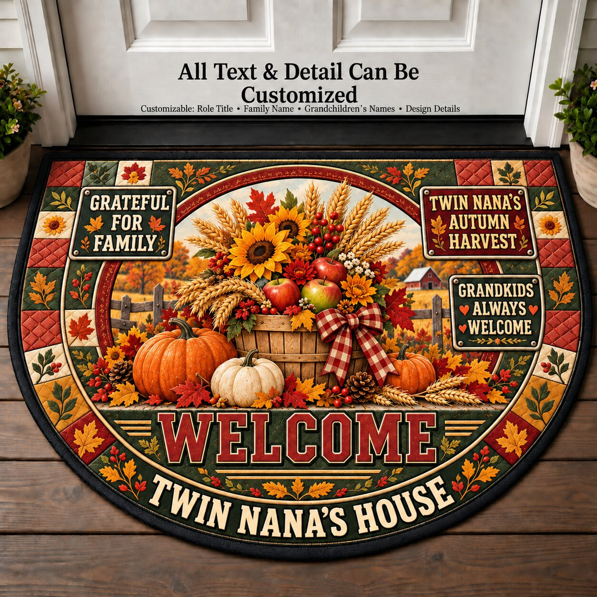 Twin Nana's Autumn Harvest Personalized Half Round Mat | 5To9Vibe