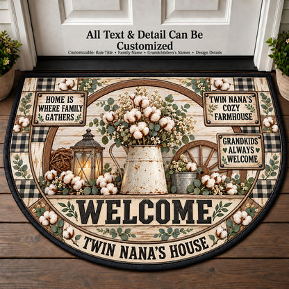 Twin Nana's Cozy Farmhouse Personalized Half Round Mat | 5To9Vibe
