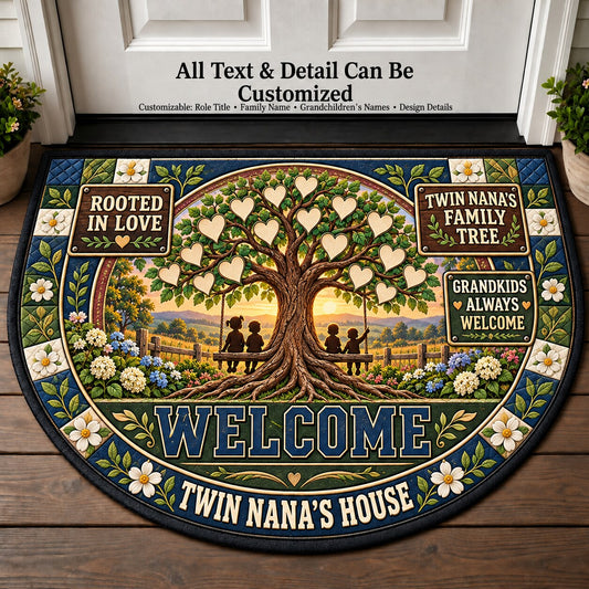 Twin Nana's Family Tree Personalized Half Round Mat | 5To9Vibe