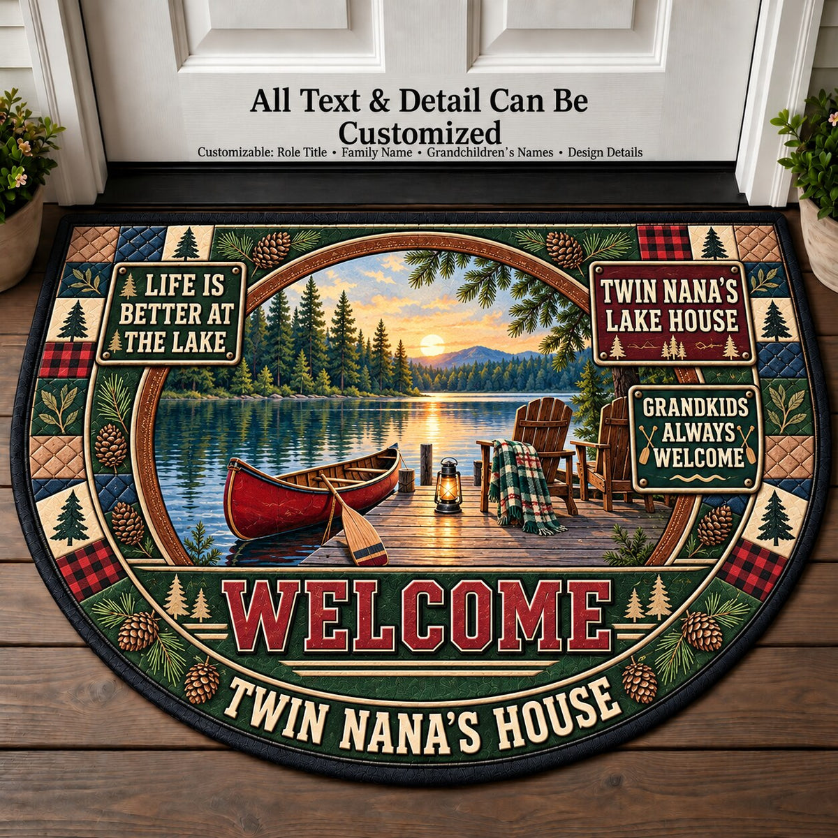 Twin Nana's Lake House Personalized Half Round Mat | 5To9Vibe