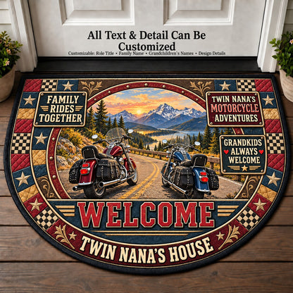 Twin Nana's Motorcycle Adventures Personalized Half Round Mat | 5To9Vibe