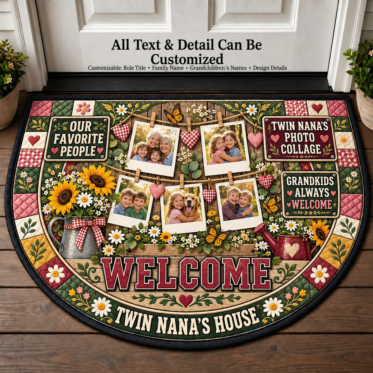 Twin Nana's Photo Collage Personalized Half Round Mat | 5To9Vibe
