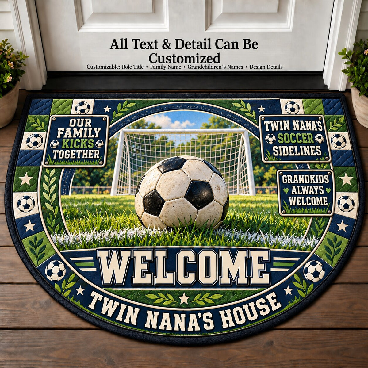 Twin Nana's Soccer Sidelines Personalized Half Round Mat | 5To9Vibe
