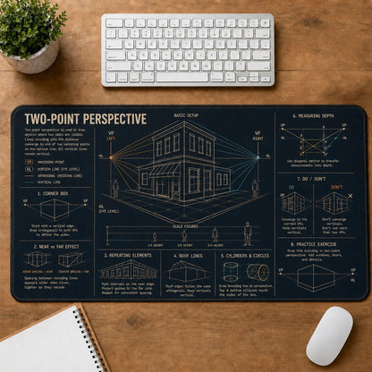 Two Point Perspective Creative Reference Guide Desk Mat | 5To9Vibe
