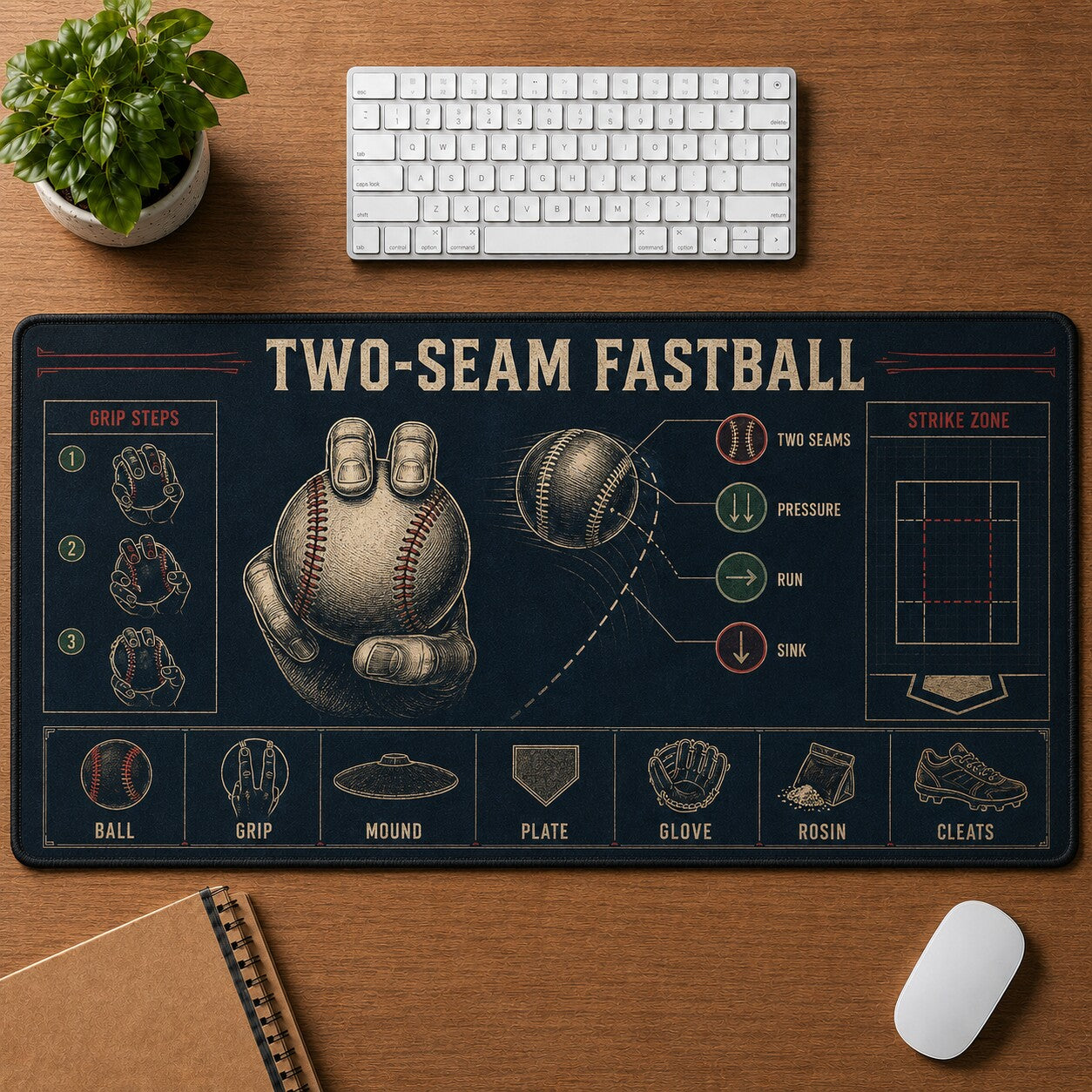 Two-Seam Fastball Baseball Blueprint Desk Mat | 5To9Vibe