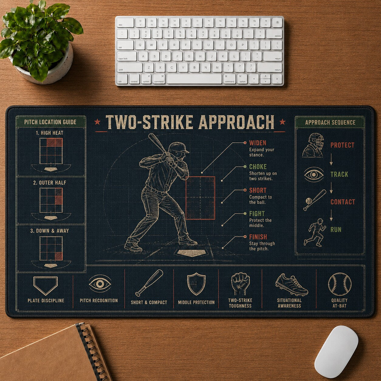 Two-Strike Approach Baseball Blueprint Desk Mat | 5To9Vibe