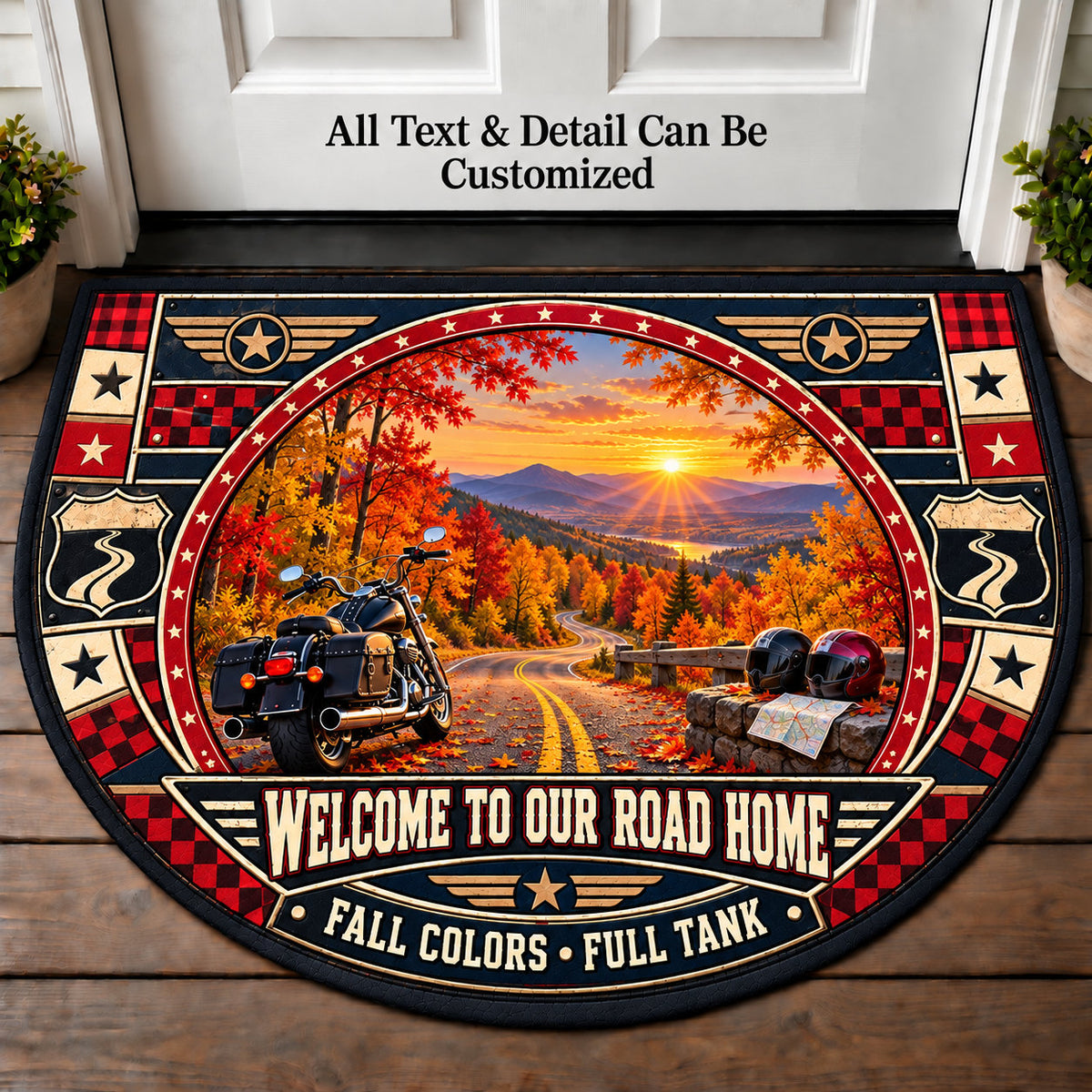 Autumn Ride - Two Up Adventures Personalized Half Round Mat | 5To9Vibe