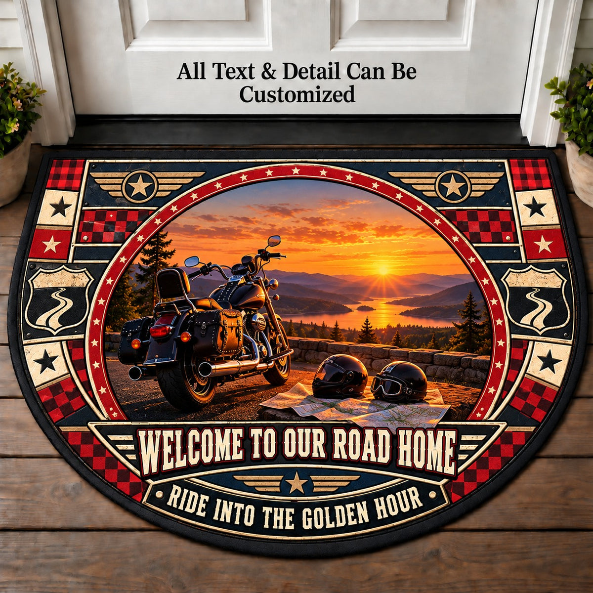 Cruiser at Dusk - Two Up Adventures Personalized Half Round Mat | 5To9Vibe