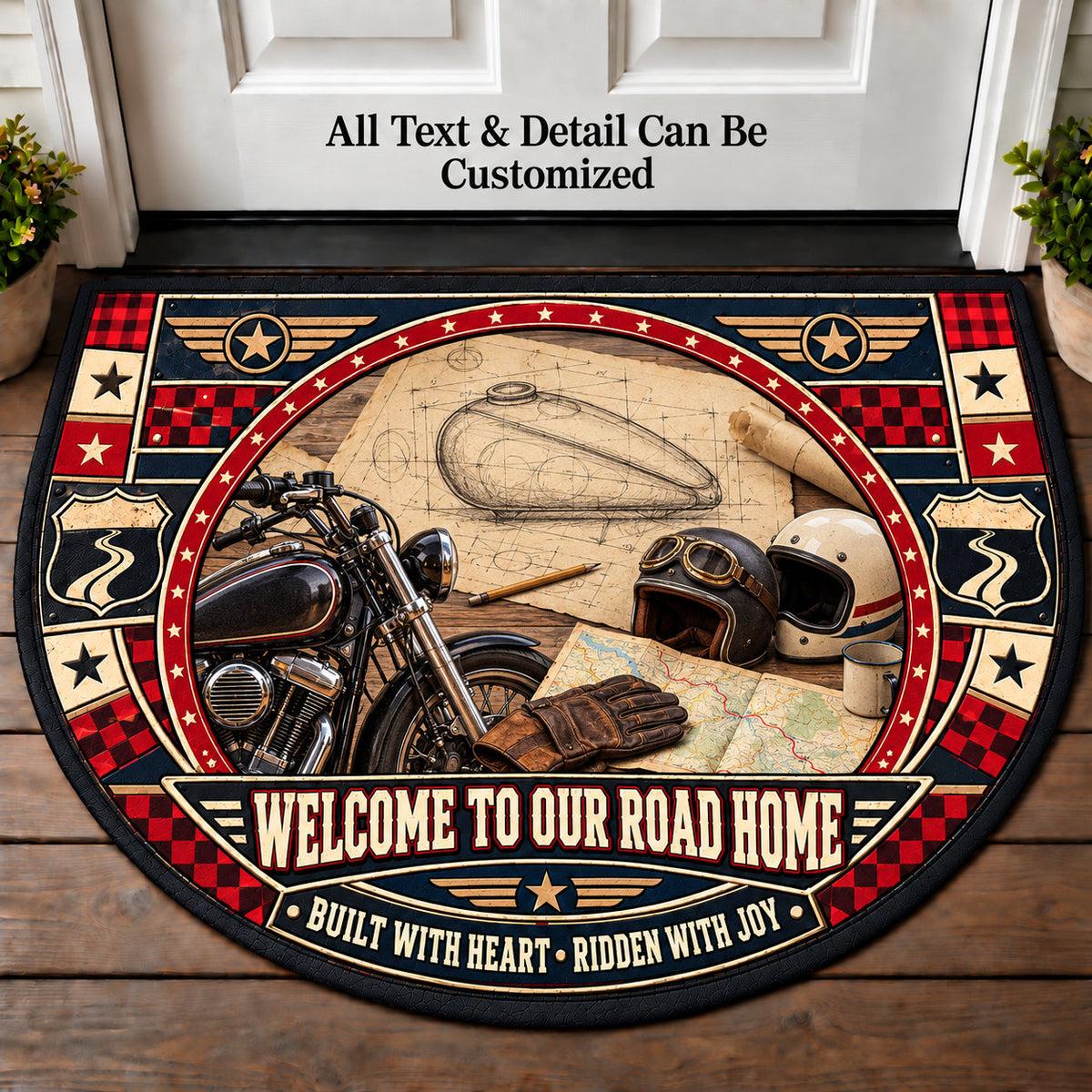 Custom Tank Sketch - Two Up Adventures Personalized Half Round Mat | 5To9Vibe