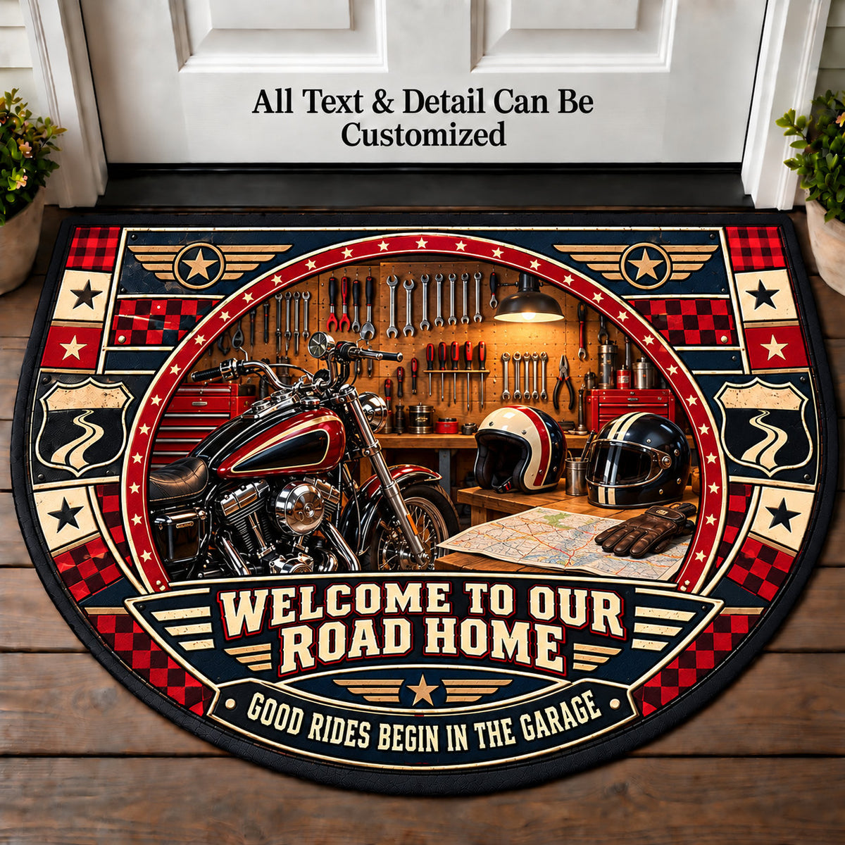 Garage Bench - Two Up Adventures Personalized Half Round Mat | 5To9Vibe